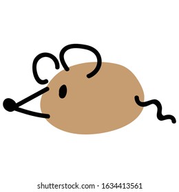 Cute naive mouse doodle clipart. Hand drawn pest animal rodent. Flat color wildlife pet rat illustration. 