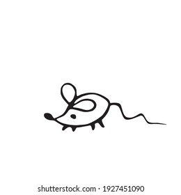 Cute naive simple mouse doodle clipart. Hand drawn pest animal rodent. Vector wildlife pet rat illustration