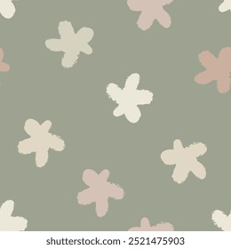 Cute naive star pattern seamless background. Gender neutral color backdrop with stars. Simple, organic hand drawn celestial shapes. Boho repeat for baby shower, children party products.