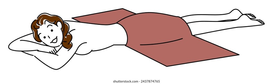 Linda dama desnuda acostada en su estómago esperando un masaje. Vector de ilustración simple