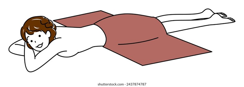 Nette nackte Dame auf dem Bauch liegend auf eine Massage warten. Einfacher Darstellungsvektor
