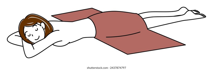 Linda dama desnuda acostada en su estómago esperando un masaje. Vector de ilustración simple