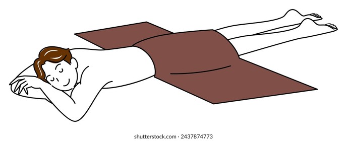 Lindo hombre desnudo acostado en su estómago esperando un masaje. Vector de ilustración simple