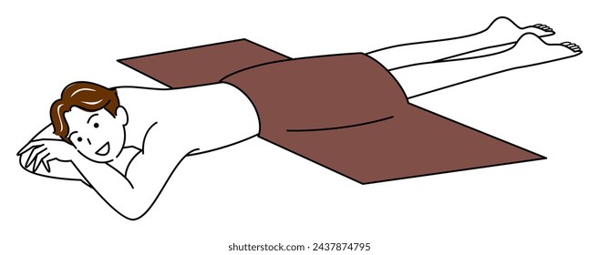 Netter nackter Mann auf dem Bauch liegend auf eine Massage warten. Einfacher Darstellungsvektor