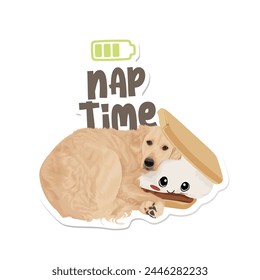 Cute nap time Golden retriever dog Illustration