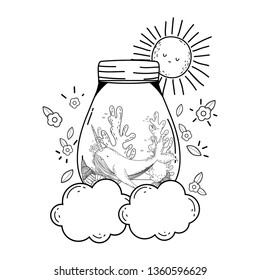 cute narval in mason jar in clouds