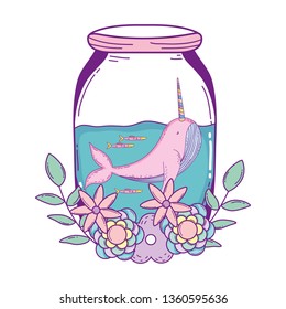 cute narval in mason jar with wreath flowers