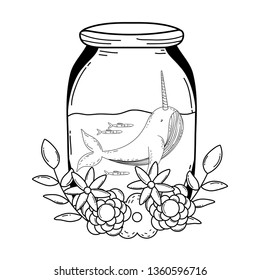 cute narval in mason jar with wreath flowers