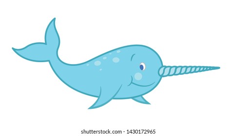 Cute narwhal cartoon character vector illustration