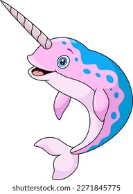 Cute narwhal cartoon on white background