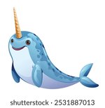 Cute narwhal cartoon vector illustration isolated on white background