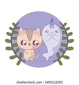 cute narwhal with cat animals baby kawaii