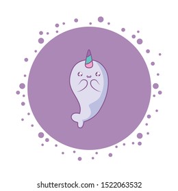 cute narwhal fairytale kawaii style vector illustration design