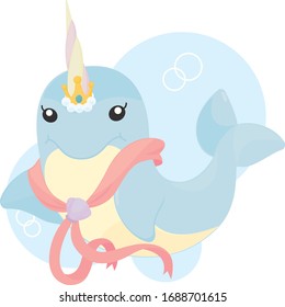 Cute Narwhal with Golden Crown