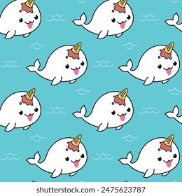 CUTE NARWHAL WITH AN ICE CREAM ON HIS HEAD PATTERN