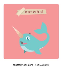 Cute narwhal illustration on pink background
