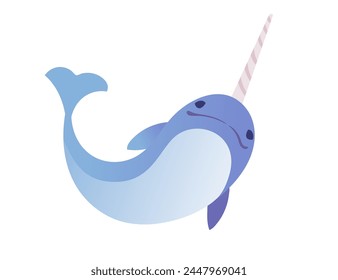 Cute narwhal mammal arctic animal with horn cartoon animal design vector illustration isolated on white background