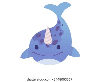 Cute narwhal mammal arctic animal with horn cartoon animal design vector illustration isolated on white background