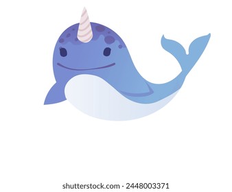 Cute narwhal mammal arctic animal with horn cartoon animal design vector illustration isolated on white background