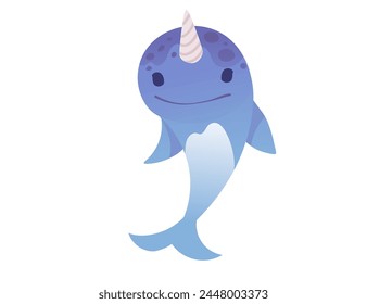 Cute narwhal mammal arctic animal with horn cartoon animal design vector illustration isolated on white background