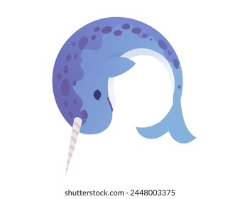 Cute narwhal mammal arctic animal with horn cartoon animal design vector illustration isolated on white background