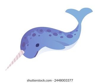 Cute narwhal mammal arctic animal with horn cartoon animal design vector illustration isolated on white background