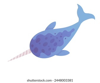 Cute narwhal mammal arctic animal with horn cartoon animal design vector illustration isolated on white background