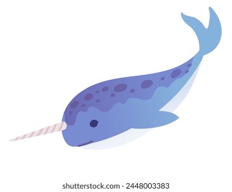 Cute narwhal mammal arctic animal with horn cartoon animal design vector illustration isolated on white background