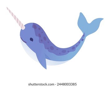 Cute narwhal mammal arctic animal with horn cartoon animal design vector illustration isolated on white background