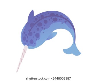 Lindo animal ártico de mamífero narval con cuerno de dibujos animados Ilustración vectorial de diseño animal aislado sobre fondo blanco