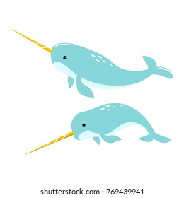 cute narwhal mascot vector