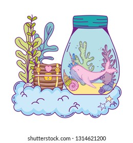 cute narwhal in mason jar and treasure chest