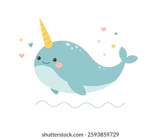 Cute narwhal on white background