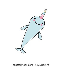 Cute Narwhal with a rainbow-colored horn