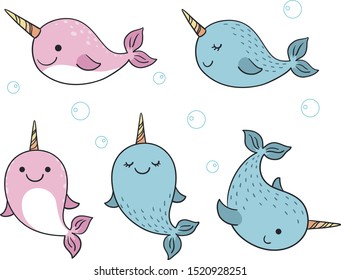 Cute narwhal, showing different movements