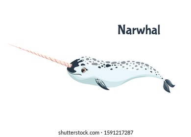 Cute narwhal vector illustration. For children, fashion and stationery, children's, scrapbooking, home decor and textiles, surface design. Ocean sea world. Nursery unicorn of sea. Vector illustration