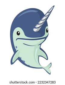 Cute Narwhale, Blue Marine Mascot Illutstration
