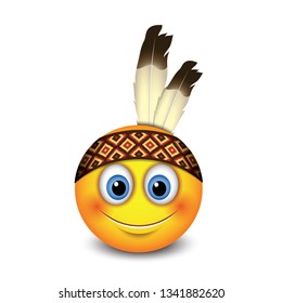 Cute native American emoji, emoticon - isolated vector illustration