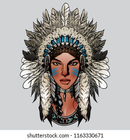 cute Native American indian girl face 