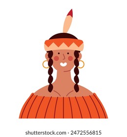 cute native american indigenous girl cartoon