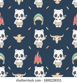 dibujos animados de lindos animales panda nativos americanos