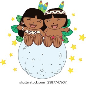 Cute Native Brazilian, indian person. Amazonia. Withou background. Best sign to tshirt	