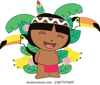 Cute Native Brazilian, indian person. Amazonia. Withou background. Best sign to tshirt	