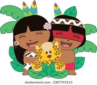 Cute Native Brazilian, indian person. Amazonia. Withou background. Best sign to tshirt	