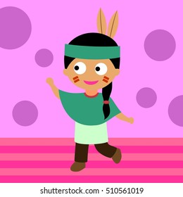 Cute native indian girl kids drawing with colorful background vector illustration design