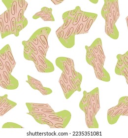 A cute natural cartoon print with abstract shapes in soothing limes and browns on a white square background. Used for printing on paper, fabric, packaging, wallpaper. Eps10. carrot
