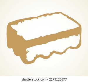 Cute natural simple old soak washcloth set on white sink text space backdrop. Outline black ink pen hand drawn logo pictogram emblem design in retro art doodle print style. Closeup line detail view