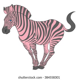 cute naturalistic zebra with pink stripes in funny pose  - line drawing hand-drawing sketch