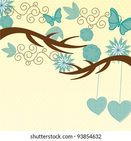 cute nature background, with butterfly and flowers. vector