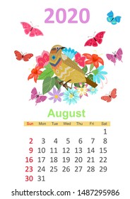 cute nature Calendar for 2020, august